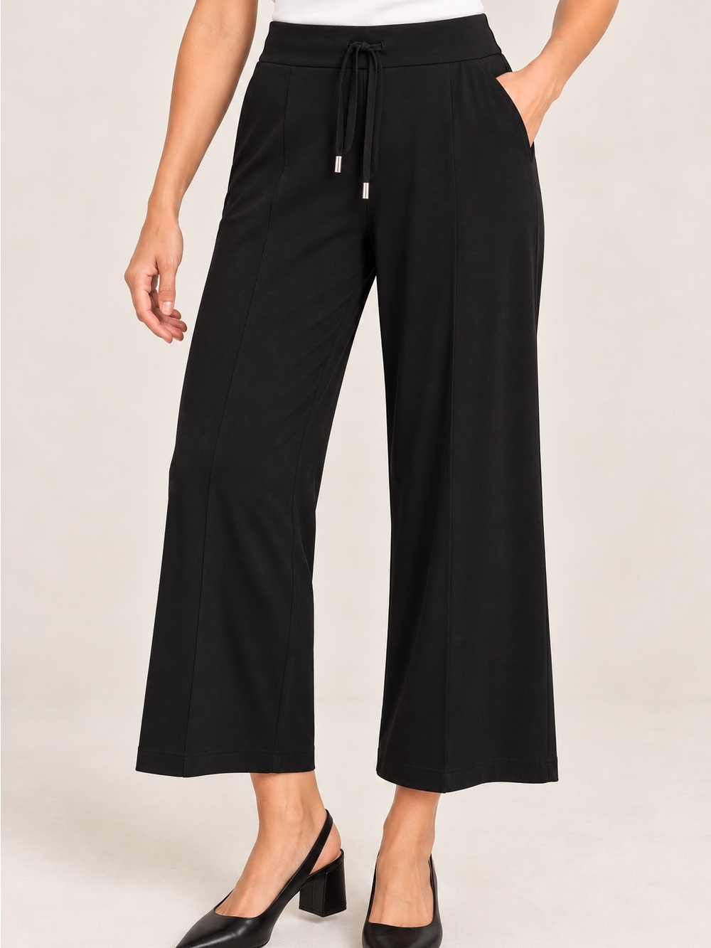 JONES NEW YORK Black High Rise Wide Leg Cropped Pull On Pants Large